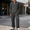 Men's Classic Casual Outdoor Activewear Set | Fleece Solid Color Quarter-Zip Stand-Collar Hoodie & Elastic-Waist Cargo Pants 2-Piece Outfit