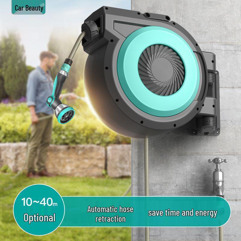 Telescopic Automatic Hose Reel with High-Pressure Water Gun & Sprinkler for Car Wash and Garden Watering.