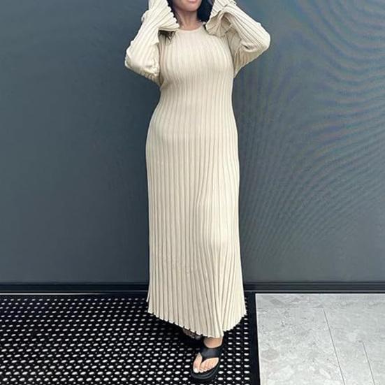 

Women s Sleeve Dress Ribbed Knitted Maxi Long Elastic Slim Tie Waist M абрикосовий