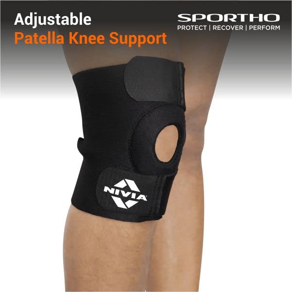 Nivia Basic Patella Knee Support with Adjustable Velcro Strap for Men & Women, Compression Knee Band, Provides Compression & Stability, Ideal for