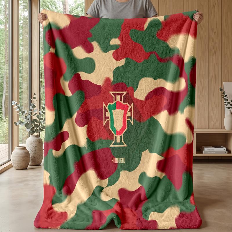 Portugal Football Printed Flannel Blanket Skin Friendly Warm Decorative Throw for Indoor Couch Bed Daily Use
