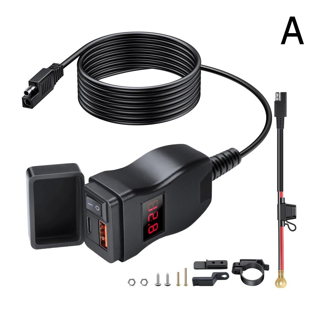 Waterproof Motorcycle USB Fast Charger With Type C Port Socket Connector - Digital Voltmeter Cell Mobile Charger Moto Accessory