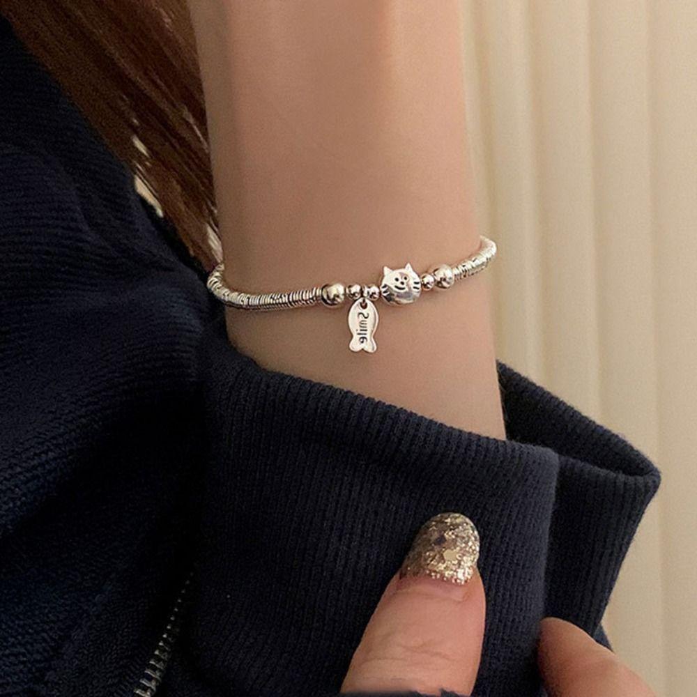 2PCS Light Luxury Cute Dog Bracelets Lovers Friends Metal Beaded Bracelet Cat Fish Bracelet  Gifts