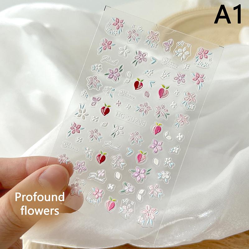 

5D Рельефные наклейки для ногтей с цветочным принтом Kawaii Flower Adhesive Nail Decorations Decals Diy Manicure Accessories A1