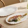 European Embossed Oval Ceramic Plate Fish Dish Salad Plate Floral Rim Home Restaurant Tableware