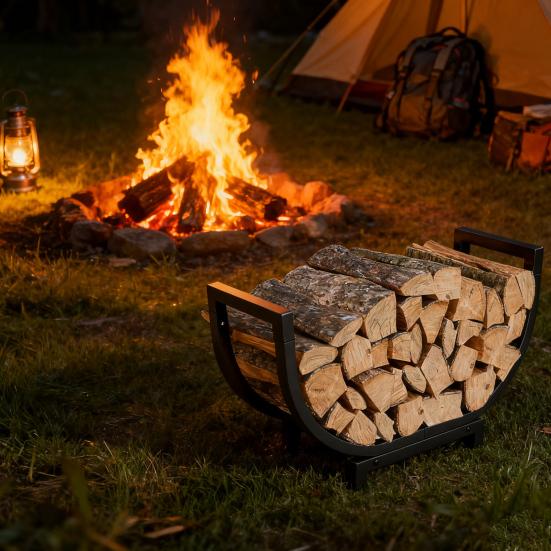 Wewnętrzny Zewnętrzny Stojak na Drewno Opałowe Wytrzymały Odporny na Rdzę Metalowy Zakrzywiony Uchwyt na Polana Kominek Patio Taras Palenisko Stojak Organizer do Przechowywania Drewna Opałowego