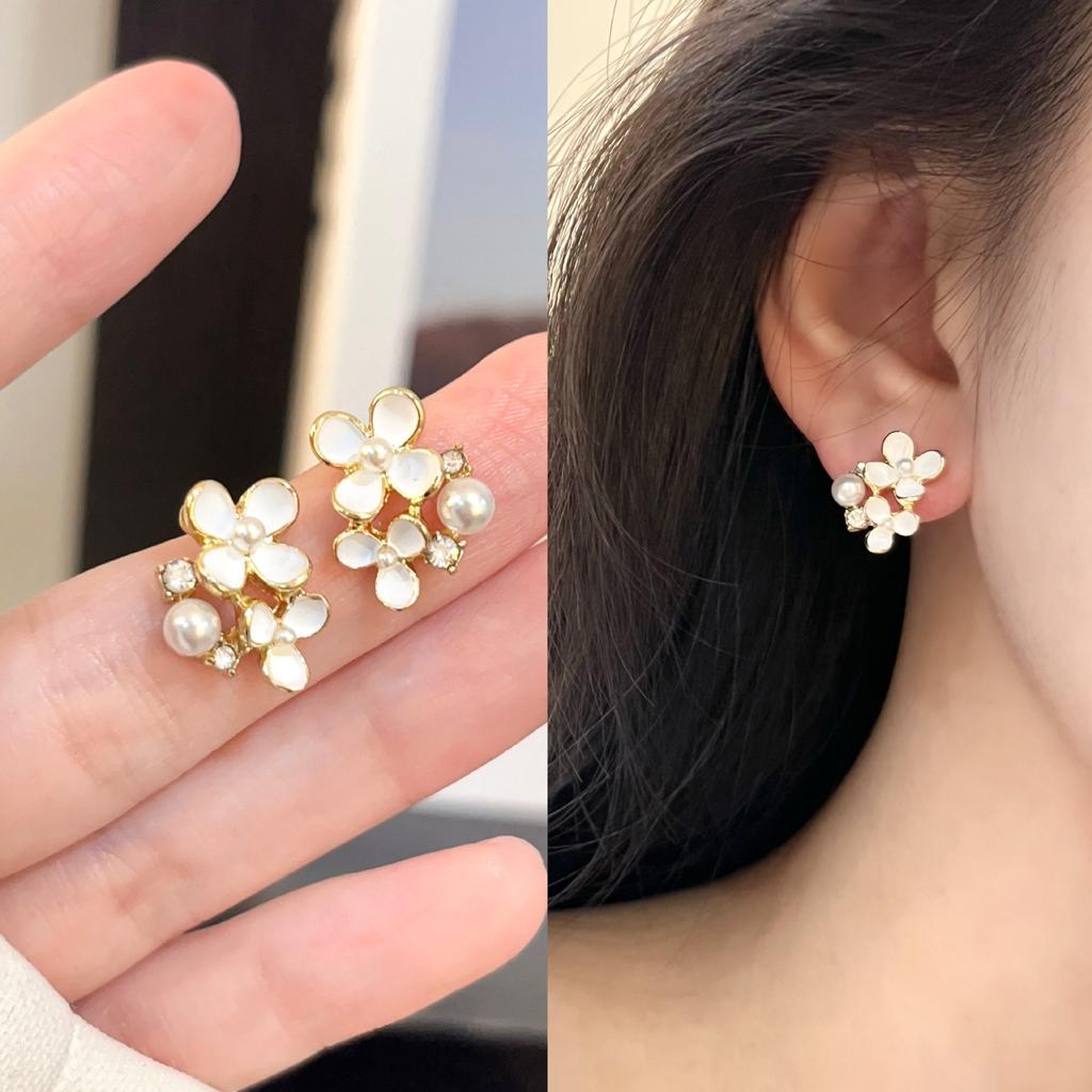 Silver needle pearl earrings retro niche stud earrings femininity earrings