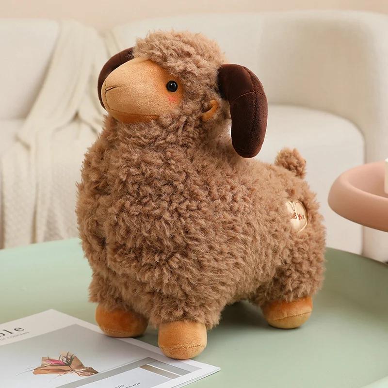 Cute Fluffy Sheep Plush Toy Soft White And Brown Ram Stuffed Animal Pillow For Sofa Bedroom Decor 23cm коричневый