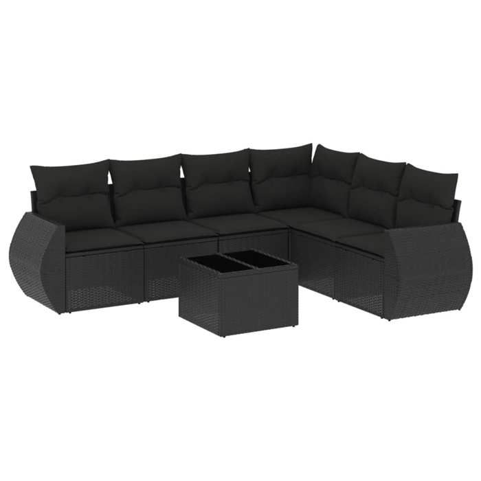 VidaXL Salon de Jardin avec Coussins 7 pcs, Canapés de Terrasse, Ensemble de Meubles de Patio, Mobilier d'Extérieur, Noir 3221414