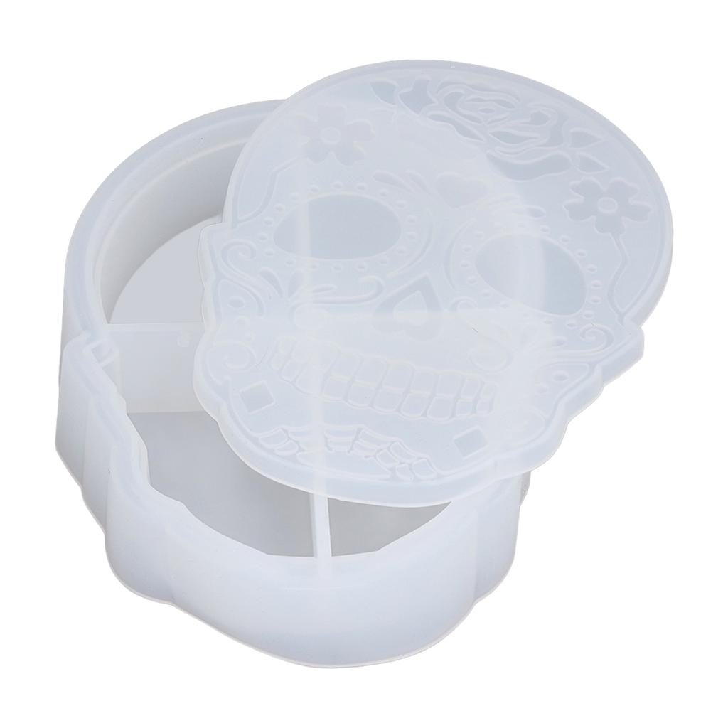 Storage Box Silicone Mold Skull Shape Easy Demolding Epoxy Resin Mold with Lid for DIY Cosmetic Jewelry Storage Box