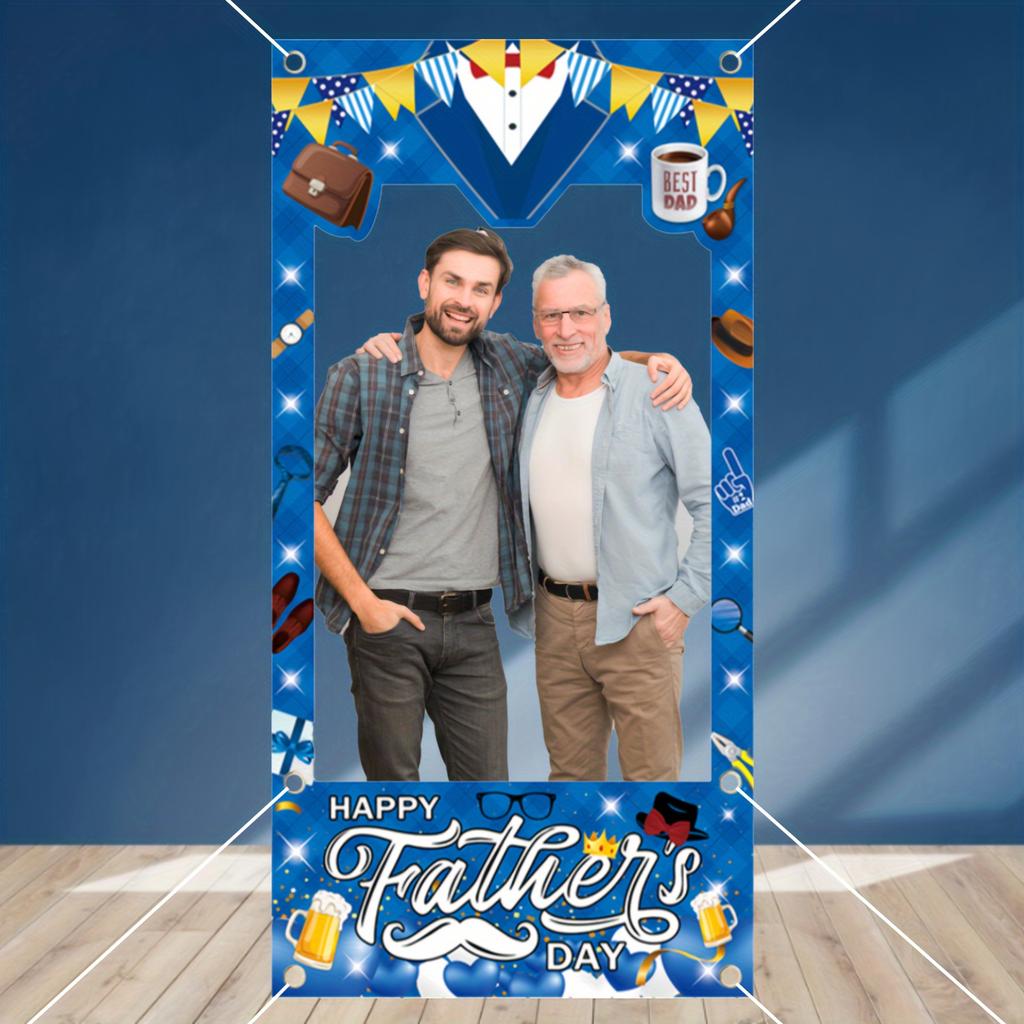 1pc 2D Father's Day Photo Door Banner Blue Polyester Photo Frame Background Cloth Father's Day Party Decoration Festive Supplies