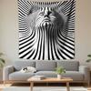 Striped Optical Illusion Face Design Patterned Tapestry Decorative Wall Hanging, Home Bedroom Living Room Decor