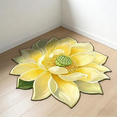 3D Lotus Fußmatte Realistische Blume Wohnzimmer Teppich Lotusblumenform Rutschfest Bereichsteppich für Küche Schlafzimmer Badezimmer Spielzimmer