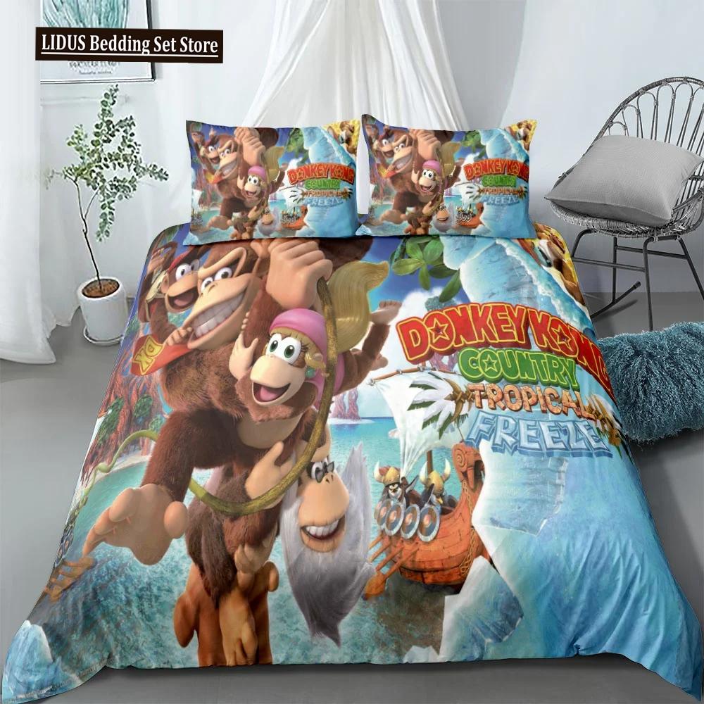 Monkey Cartoon Donkey Kong Duvet Cover Set King Queen Double Full Twin Single Size Bed Linen Set  Cover With Pillowcase Custom