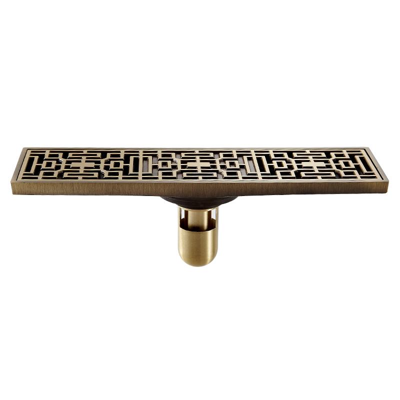 Drain 8*30CM Euro Antique Brass Art Carved Floor Drain Cover Shower Waste Drainer Bathroom Bath Accessories Strainer DL8030