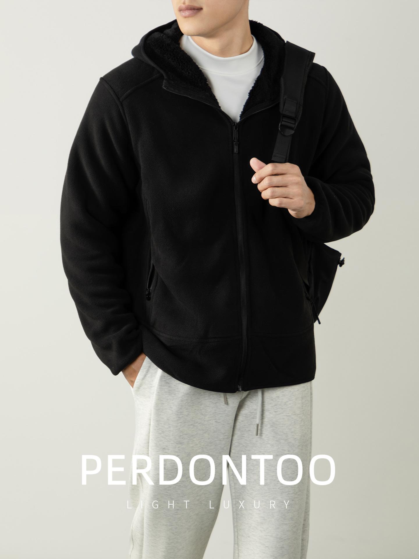 

Men s American Retro Shearling Hooded Jacket - Windproof, Heat-Storing, Warm Fleece, Zipper, Thick Outerwear for Autumn/Winter S чорний