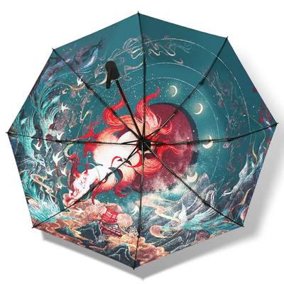 Estilo chinês nove caudas raposa guarda-chuvas automáticos mulheres protetor solar anti ultravioleta duplo-uso guarda-sol guarda chuva guarda chuva