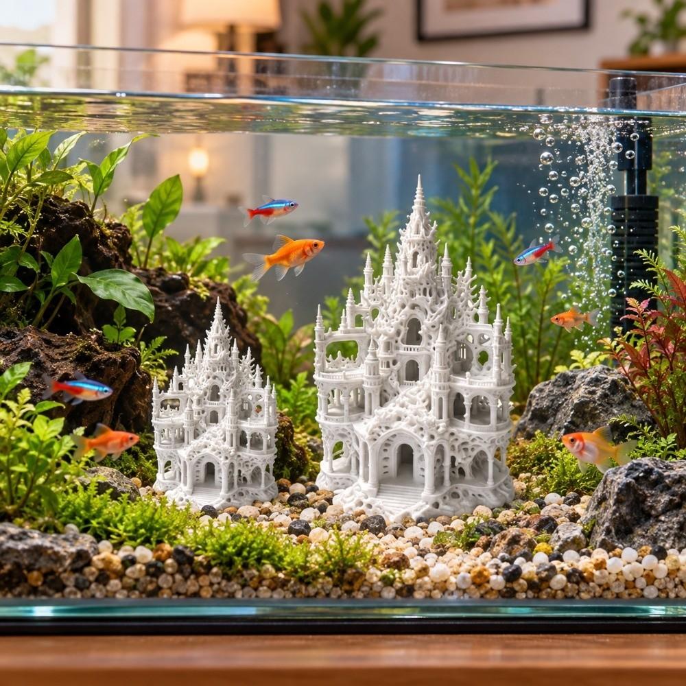 Hollowed-out Aquarium Castle Ornament 3D Printed Fake Castle Figurine Aquarium Landscaping
