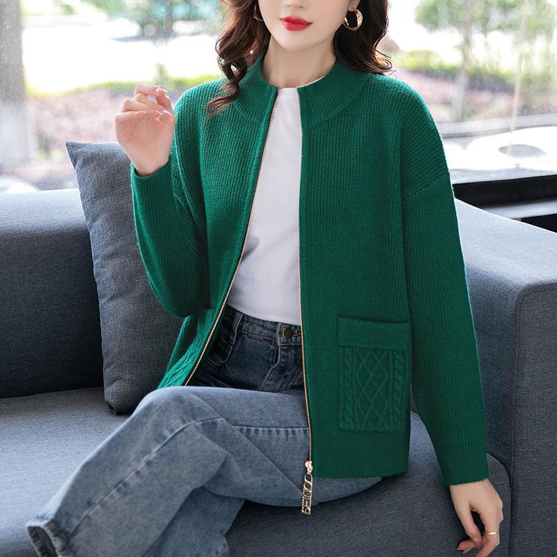 

Осень Зима Модный свитер Пальто Женский вязаный кардиган с длинным рукавом Твердый молния Вязаный кардиган Свитера Женские 3XL зелёный