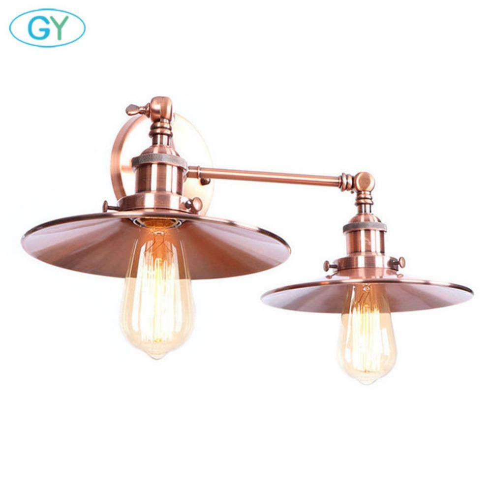 Vintage Style Wall Light Red Bronze 2-lights Industrial Bronze Wall Sconce E27 Metal Shade Vanity Lamp Bathroom Mirror Lighting