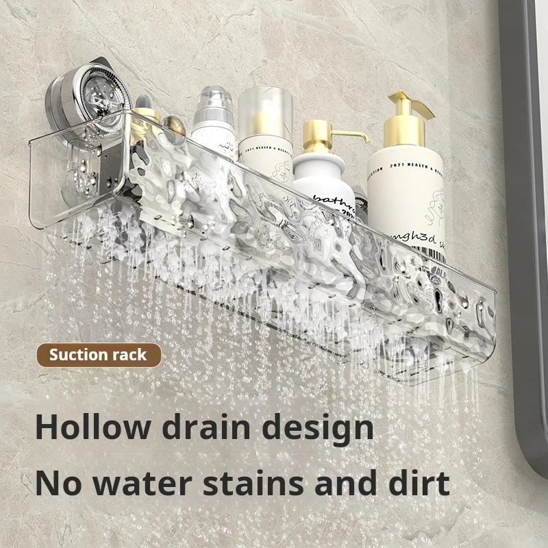 Suport de depozitare cu ventuză Ripple pentru chiuvetă de baie, suport de depozitare pentru baie neperforat, montat pe perete cu ventuză