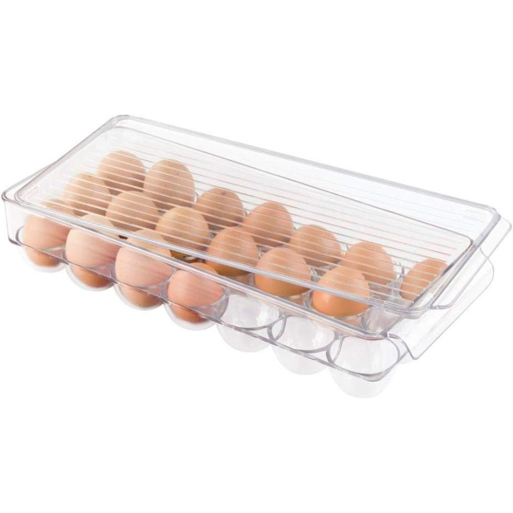 Plastic Egg Holder 21 Eggs Storage Container Clear Refrigerator Organizer Bin with Lid Fridge Stackable Tray