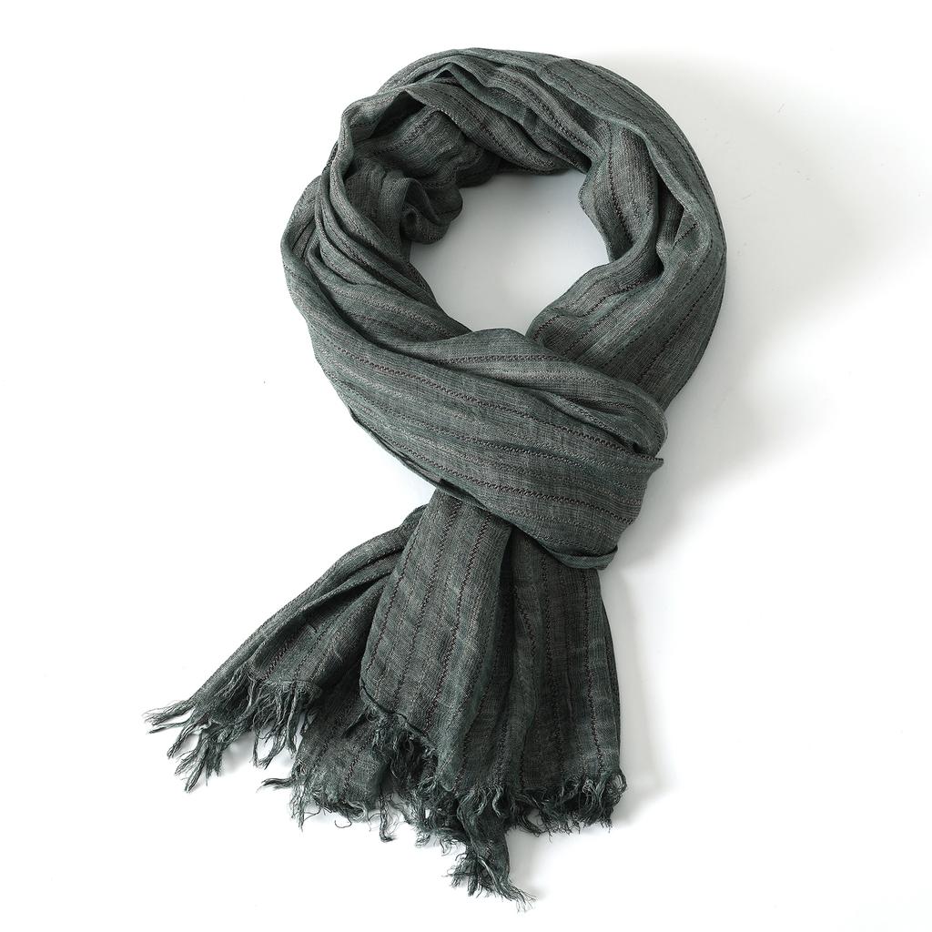 Fashion Male Cotton Linen Striped Scarf Autumn Winter Black Navy Warm Men'S Accessories Scarves Short Tassel Bufanda