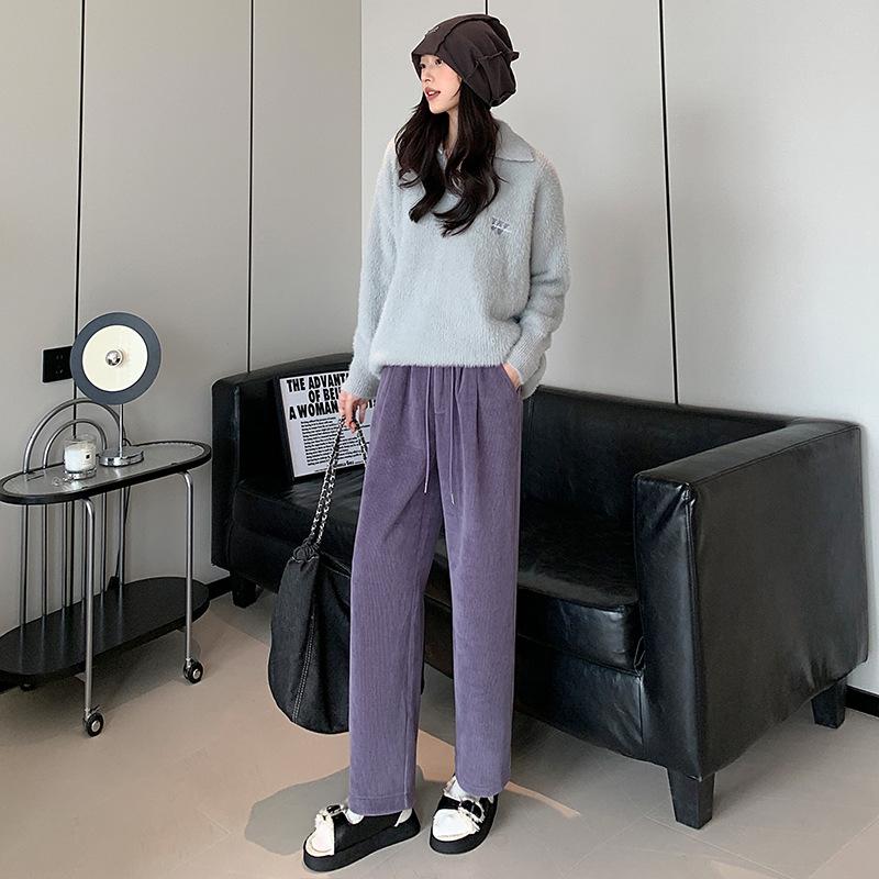 

Дымчато-фиолетовые брюки-трубы женские осенние новые с высокой посадкой и зауженные прямые девятиточечные маленькие брюки галифе XXL