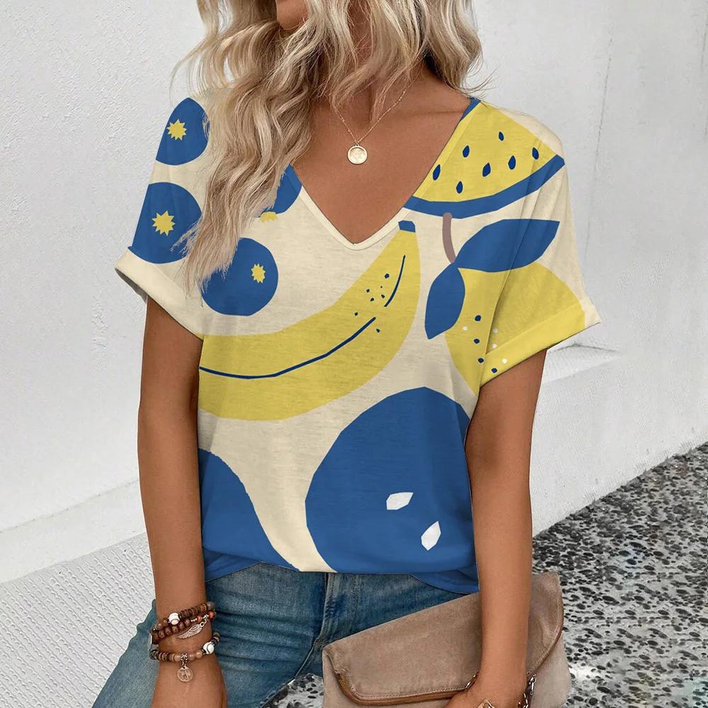 Tricou cu mânecă scurtă cu imprimeu de fructe, lămâie, banană, pere, la modă, tricou supradimensionat, topuri, uscare rapidă, haine la modă, haine de vacanță