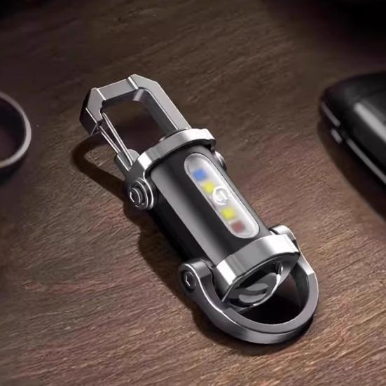 Portable Rechargeable Keychain Flashlight Dual Light Source Control Red Warning Light Waterproof Design Key Chain