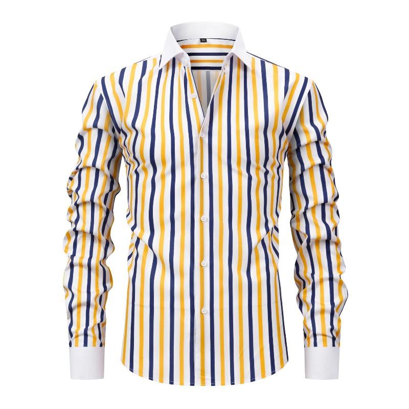 Men's Dress Shirts Stripe Long Sleeve Stretch Wrinkle-Free Formal Shirt Business Casual Button Down Shirts