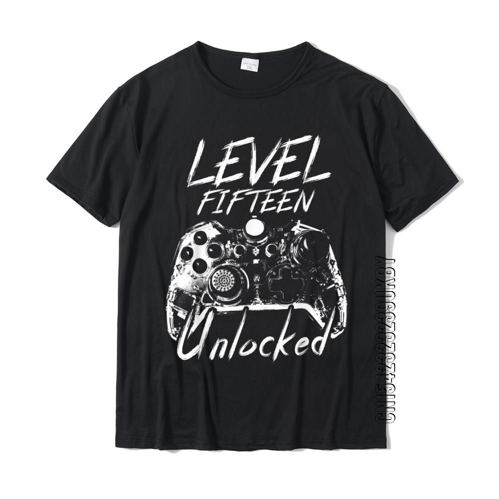 Level 15 Unlocked Boys 15th Birthday 15 Year Old Gamer Gift T-Shirt Fashion Men Tshirts Cotton Tops Tees Design S разноцветный