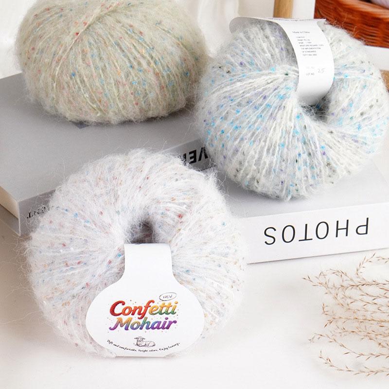 1Roll Yarn Weaving Colored-dot DIY Mohair Yarn Multi-purpose Scarf Yarn Cloth Yarn Bold Line