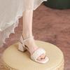 Sandals women's summer new temperament high heel pearl bow with thick heel versatile