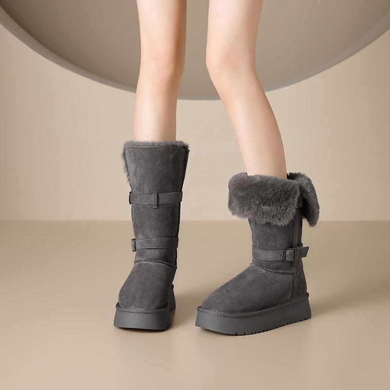 Fur Integrated Thick-soled Velvet Thickened Snow Boots Women's Winter Tall Tube Long Tube Warm Cotton Shoes