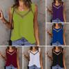 Women Vest Soft Breathable Fabric Sleeveless V-Neck Tops Loose Fit Pure Color Mesh Splicing Casual Tops Summer Work Party Wear