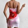 Milk silk dress, European and American sexy big rose print halter suspender hip-wrapped dress