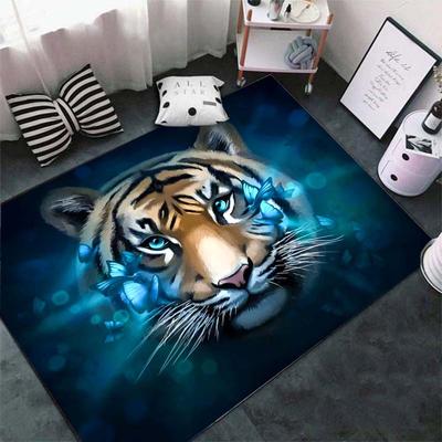 Alfombra con patrón de tigre a la moda en el suelo, alfombra grande con estampado de animales en 3D, alfombra suave para sala de estar y baño, antideslizante