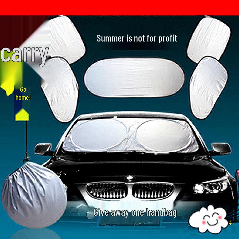 6-Piece Silver-Coated Car Sunshade Set with Tote Bag - Large Size Sun Protection for Interior