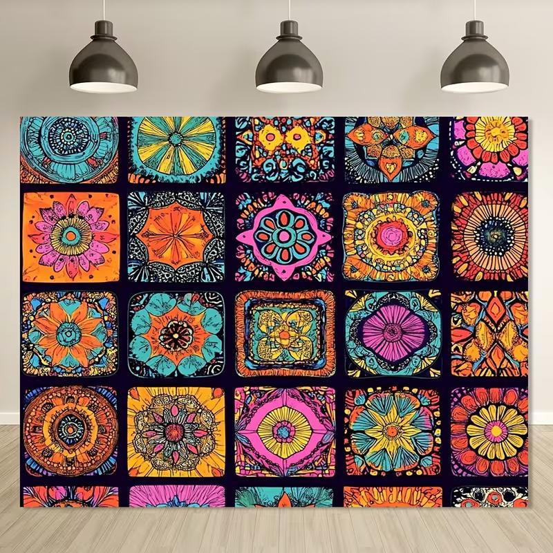 

2D Bohemian Mandala Tile Backdrop - Colorful Ethnic Pattern Photography Background Banner for Party Decor 47.2x31.5inch/120*80cm