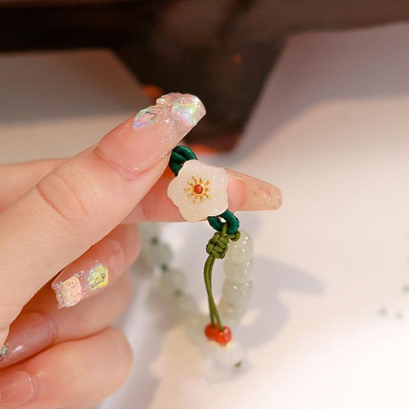 New Chinese Style Peach Blossom Bead Handmade Woven Hand Rope Bracelet Exquisite and Elegant Women's Dressing Accessories