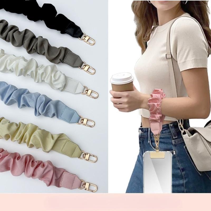 Short Phone Lanyard Wrist Strap for Women INS Casual Wrinkle Premium Anti-Lost Phone Holder Elegant Phone Chain for Smartphone