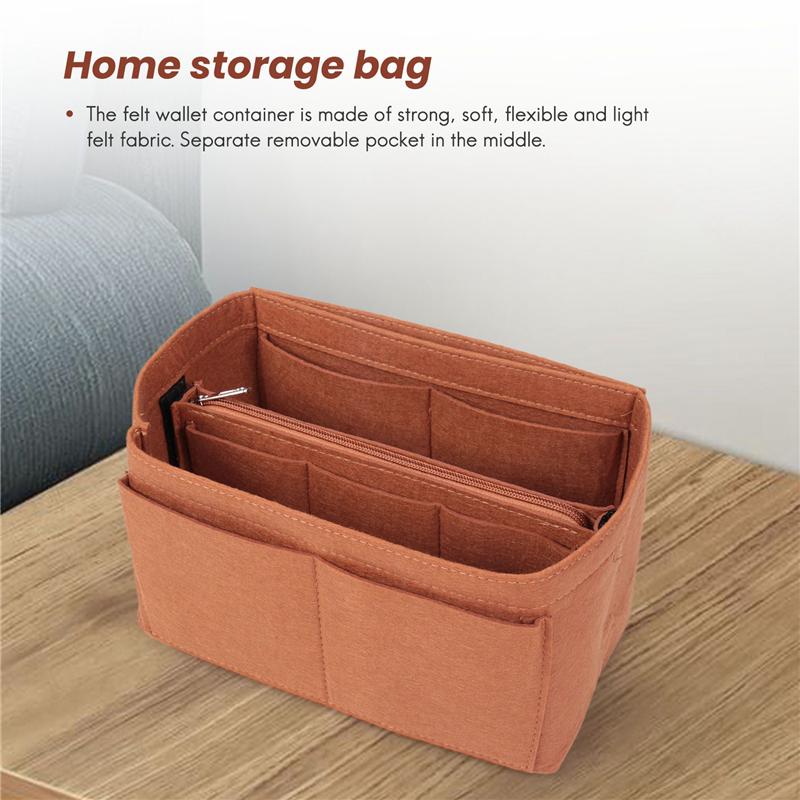 ABIYY-Home Storage Bag Purse Organizer Felt Insert Bag Makeup Organizer Inner Purse Portable Cosmetic Bags Storage Tote Coffee M