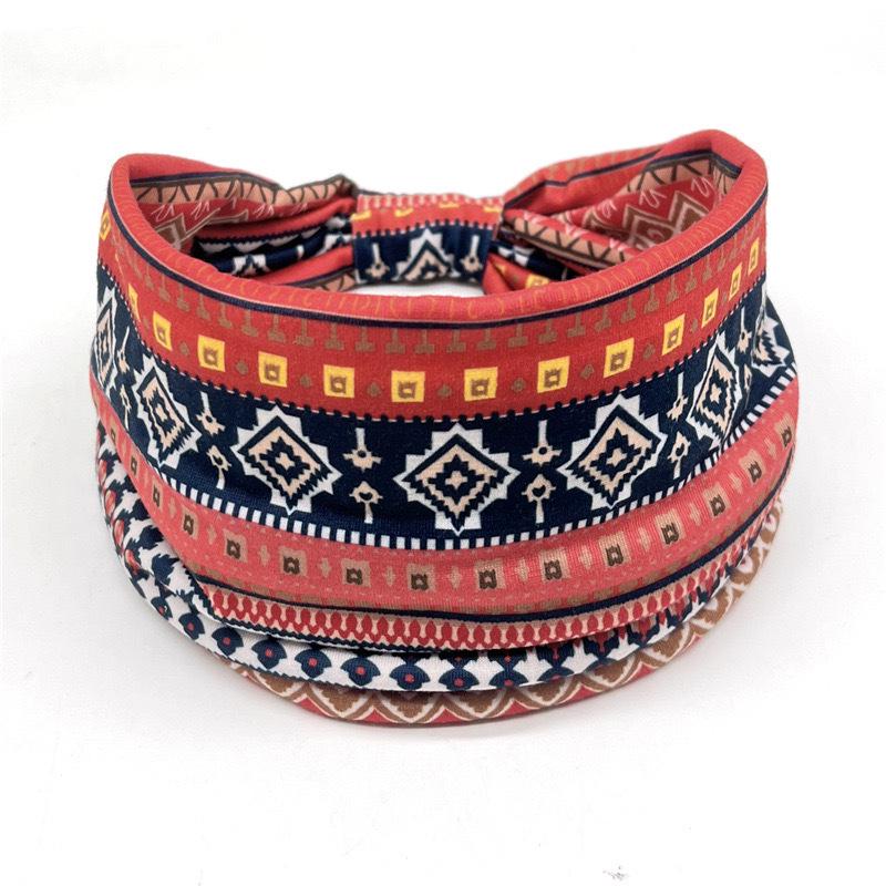 Bohemian Ethnic Print Sweat-Absorbent Wide Headband for Women
