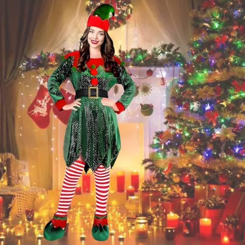 Delightful Christmas Party Elf Costume For Women With Long Sleeves And Festive Appeal