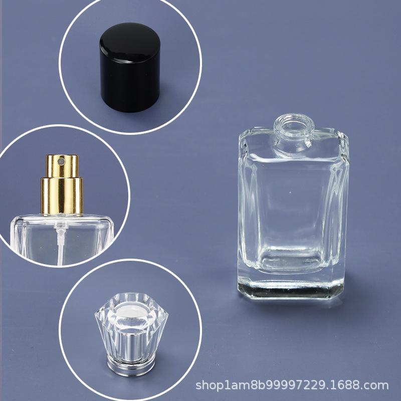 Square Transparent Glass Perfume Bottle - 25ml/50ml Spray & Water Replenishment