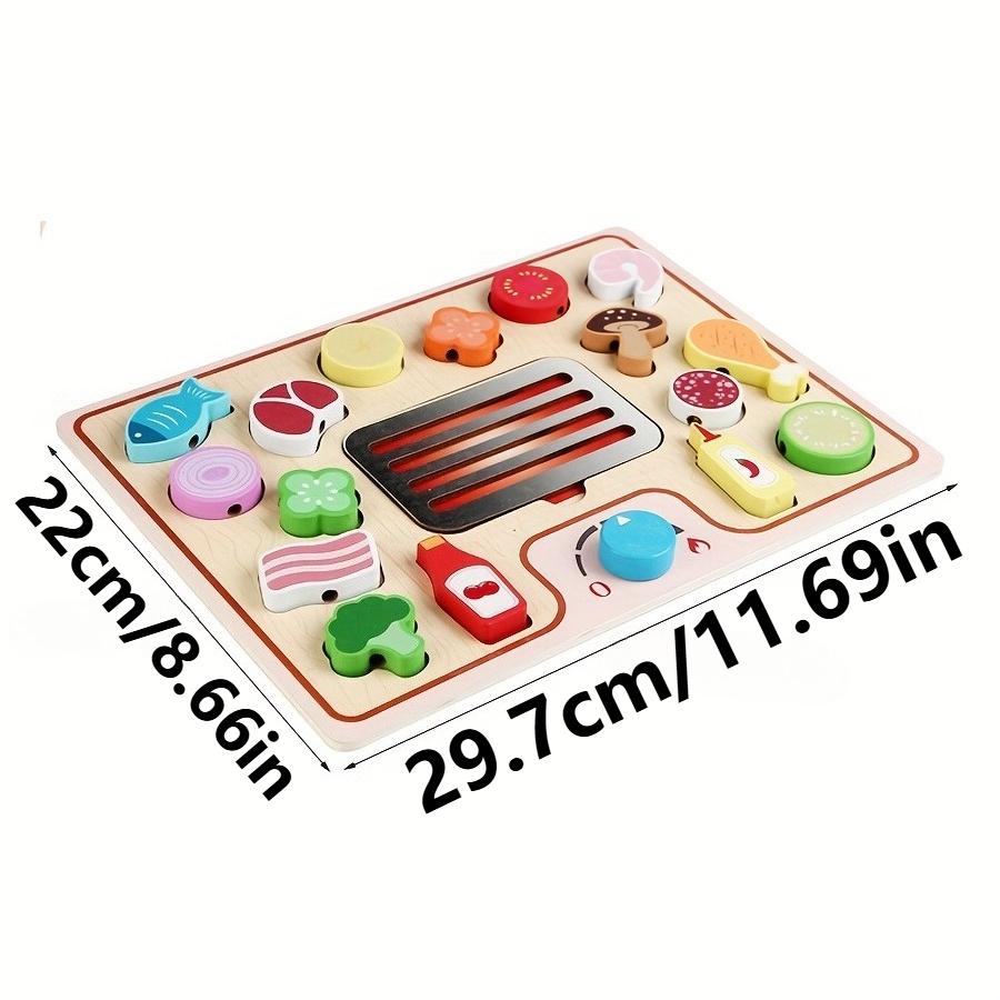 BBQ Grill & Serve Toy Wooden Pretend Play Food Kitchen Toy Cooking Food Playset Montessori Matching Toys Gift for Boys Girls