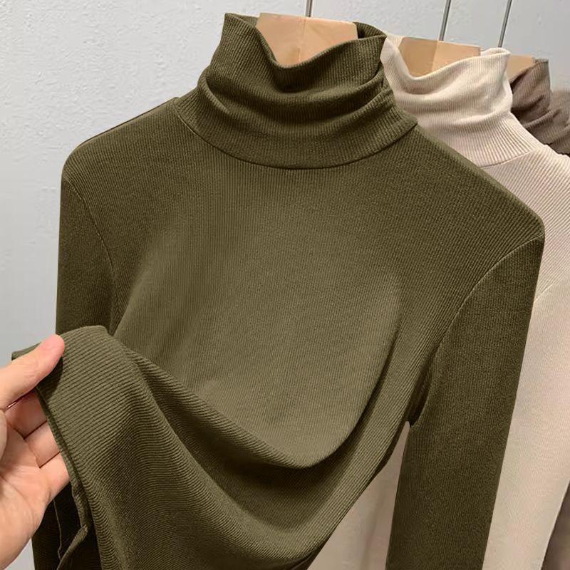 

Базовая футболка с высоким воротником для женщин, осенне-зимняя футболка с длинным рукавом, теплая внутренняя майка XL дубильная кора