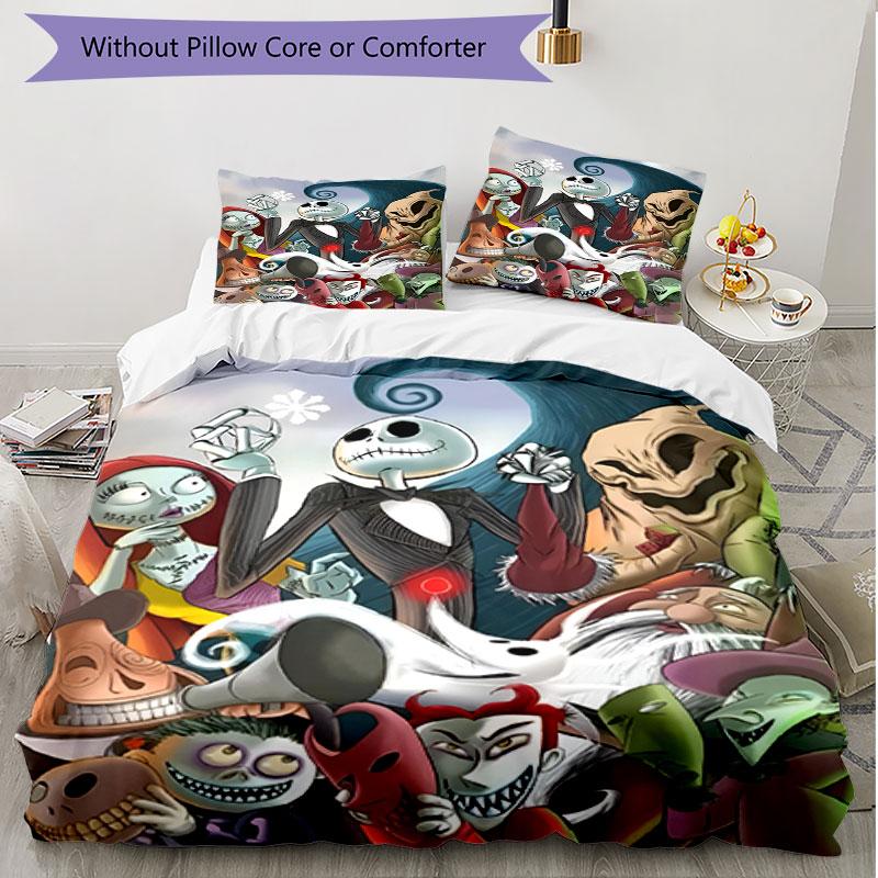 3pcs Duvet Cover Set (1*Duvet Cover + 2*Pillowcase, Without Core), The Nightmare Before Christmas Print Soft All‑Season Bedding Set, Home Bedroom Deco
