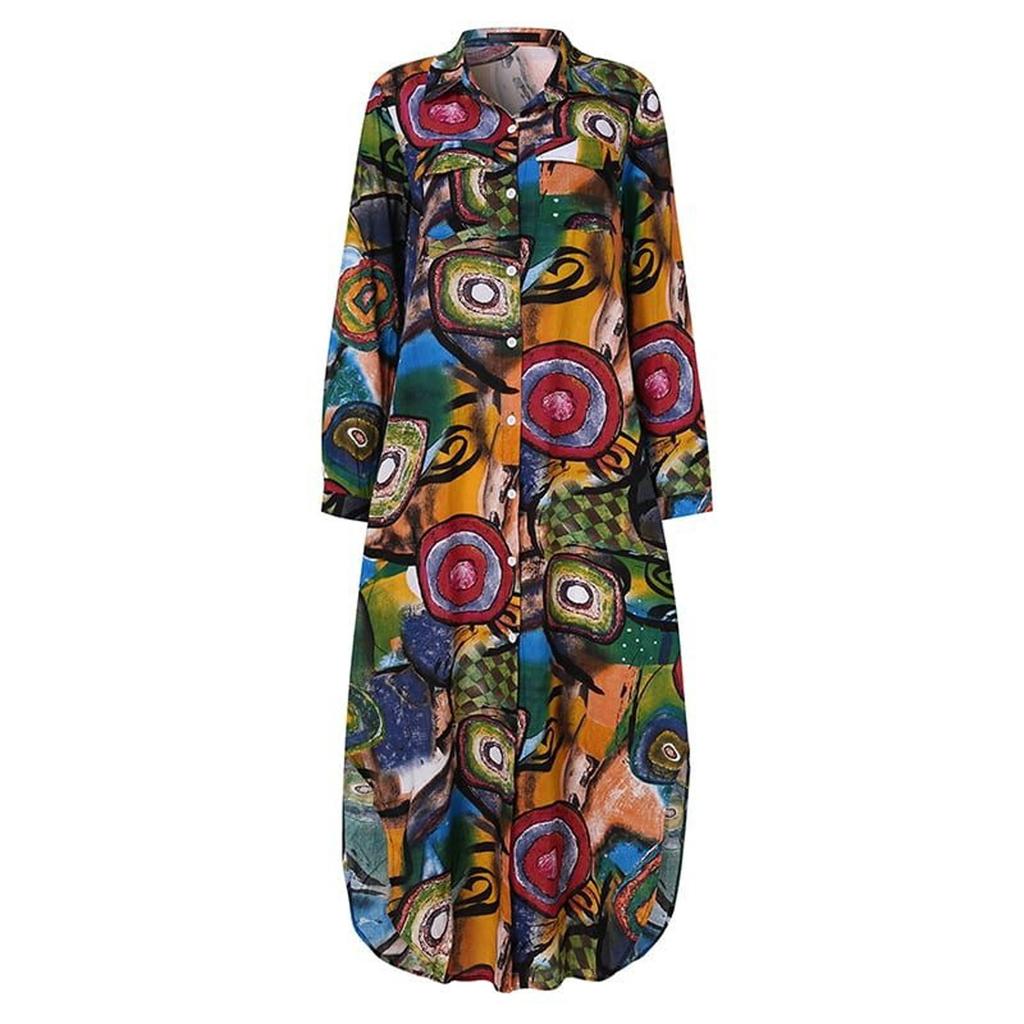 Women's Casual Loose Long Shirt Long Sleeved Long Sleeved Color Shirt Dress